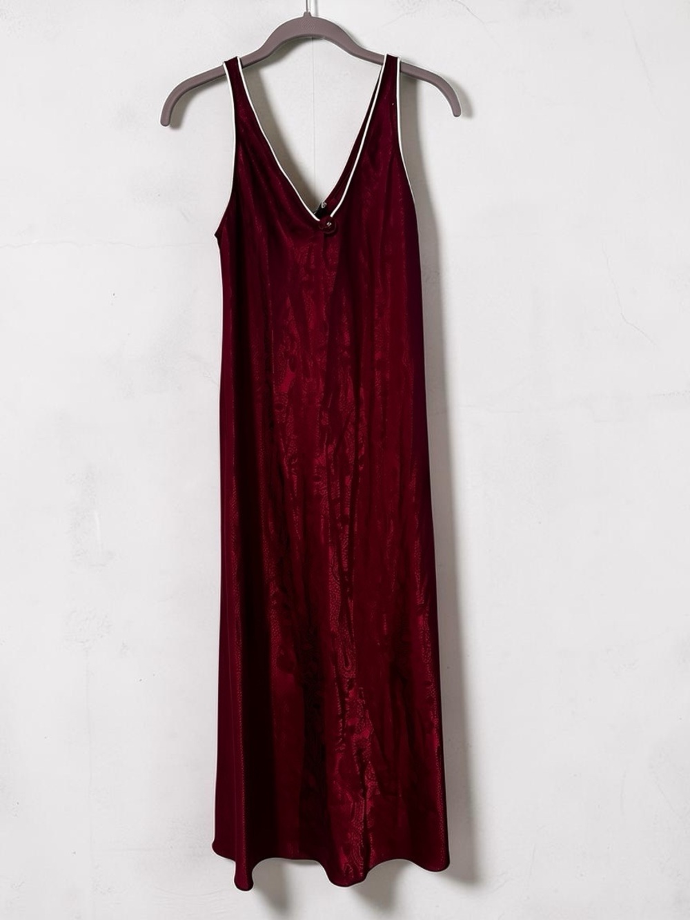 Vintage Christian Dior Deep Burgundy V-Neck Satin Slip Nightgown Size Medium M